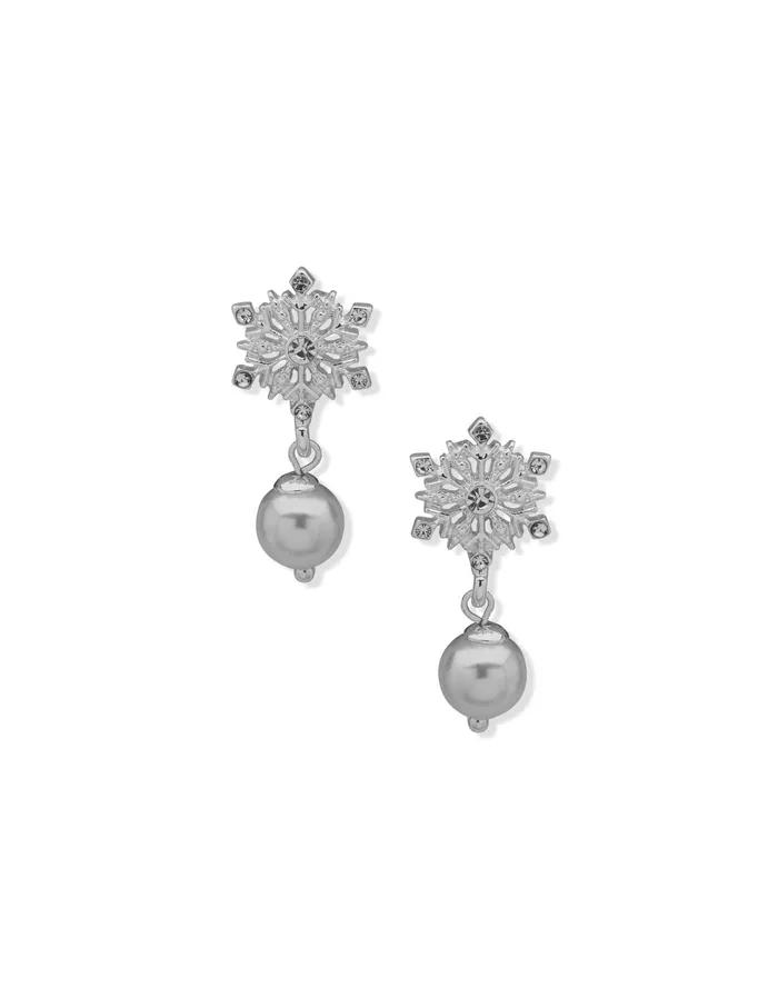 Anne Klein Snowflake Drop With Pearl Pierced Earrings Silver Tone Women Watches 038 Jewelry Anne Klein Snowflake Drop With Pearl Pierced Earrings Silver Tone Women Watches 038 Jewelry