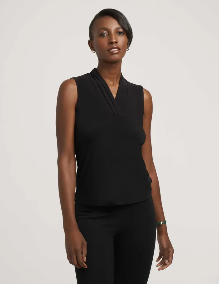 Anne Klein VNeck Triple Pleat Top Anne Black Women Clothing