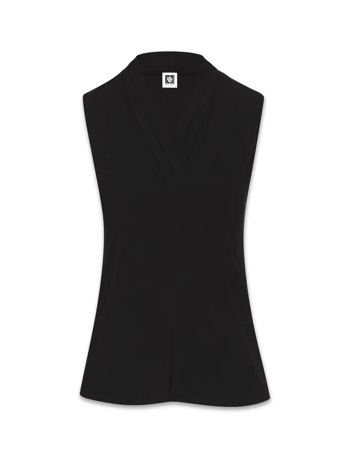 Anne Klein VNeck Triple Pleat Top Anne Black Women Clothing