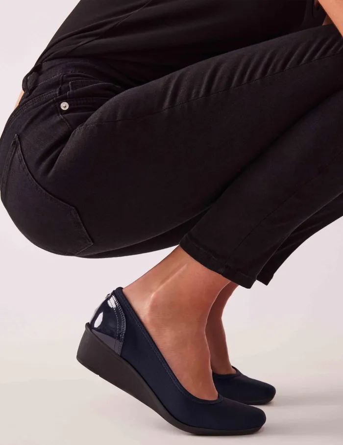 Anne Klein Wisher Wedge Navy Multi Fabric Women Shoes