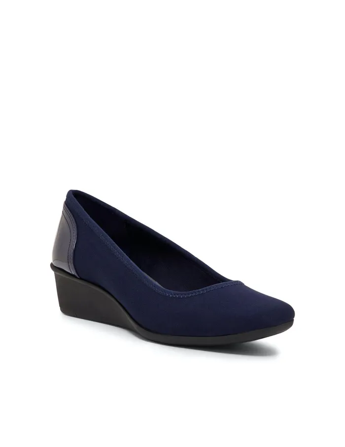 Anne Klein Wisher Wedge Navy Multi Fabric Women Shoes