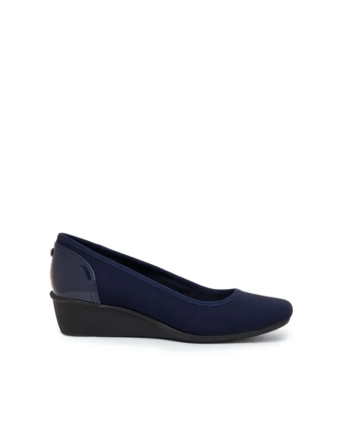 Anne Klein Wisher Wedge Navy Multi Fabric Women Shoes