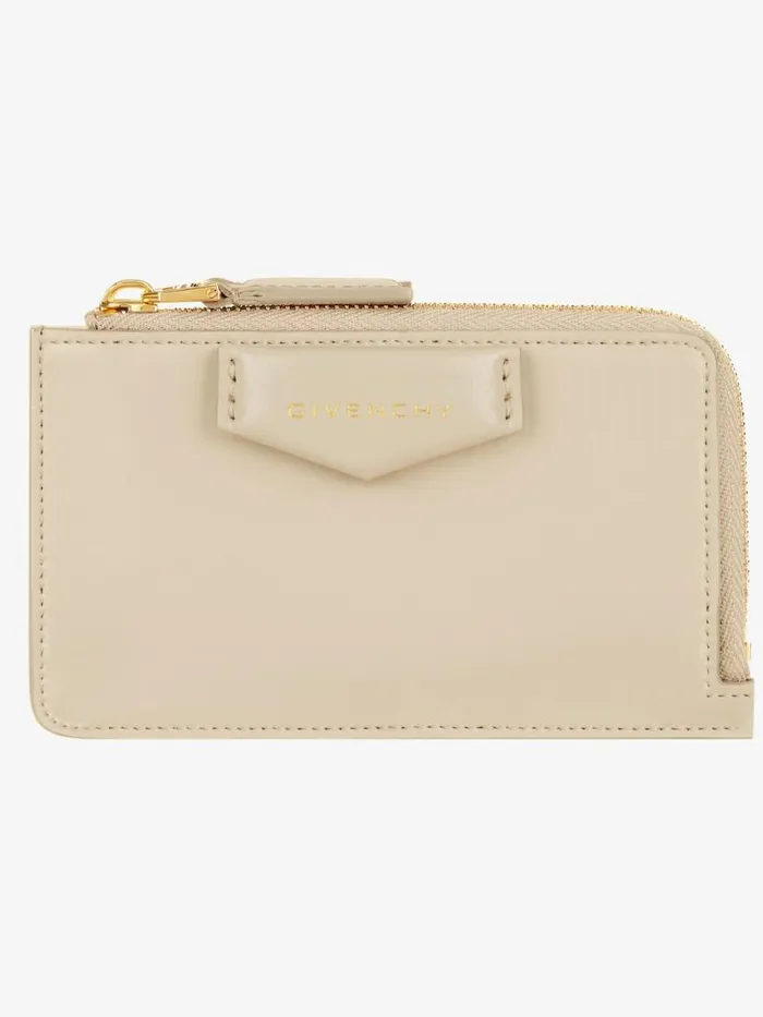 Antigona Zipped Card Holder In Box Leather Natural Beige Women Givenchy Wallets and Card Holders