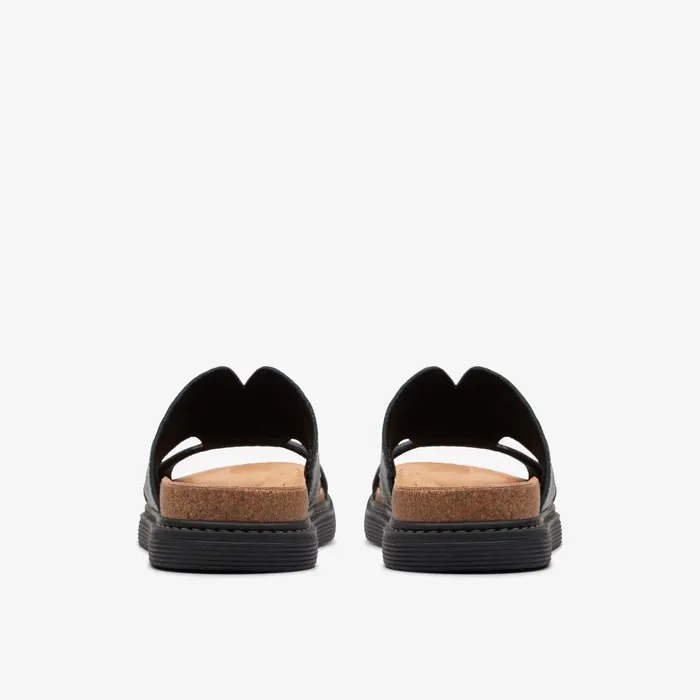 Arwell Walk Black Leather Women Clarks Sandals and Flip Flops