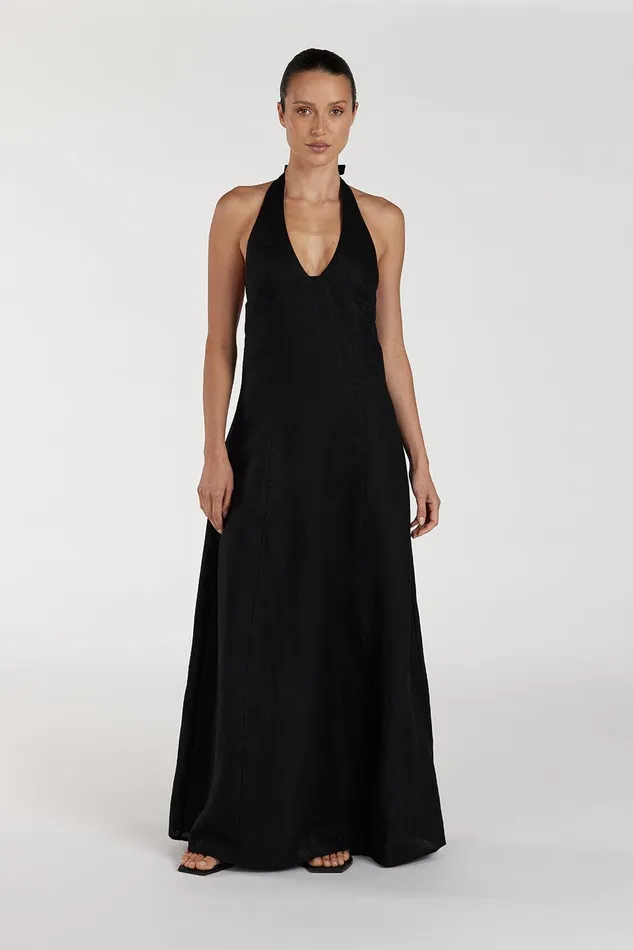 AUDREY BLACK HALTER LINEN DRESS Women DISSH Linen Dresses