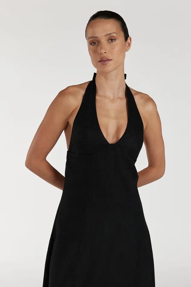 AUDREY BLACK HALTER LINEN DRESS Women DISSH Linen Dresses
