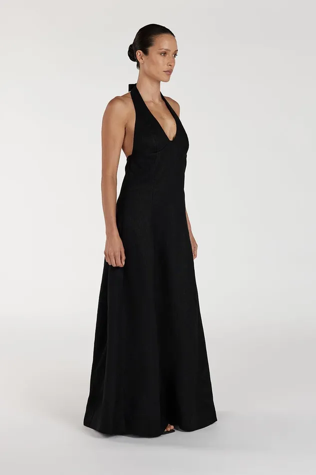 AUDREY BLACK HALTER LINEN DRESS Women DISSH Linen Dresses
