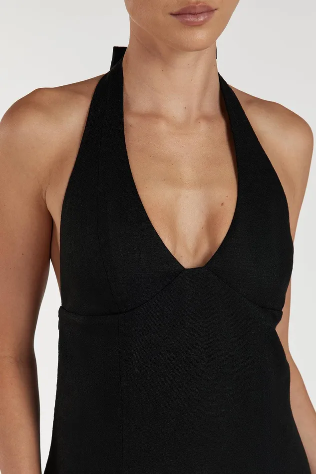 AUDREY BLACK HALTER LINEN DRESS Women DISSH Linen Dresses