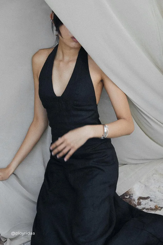 AUDREY BLACK HALTER LINEN DRESS Women DISSH Linen Dresses