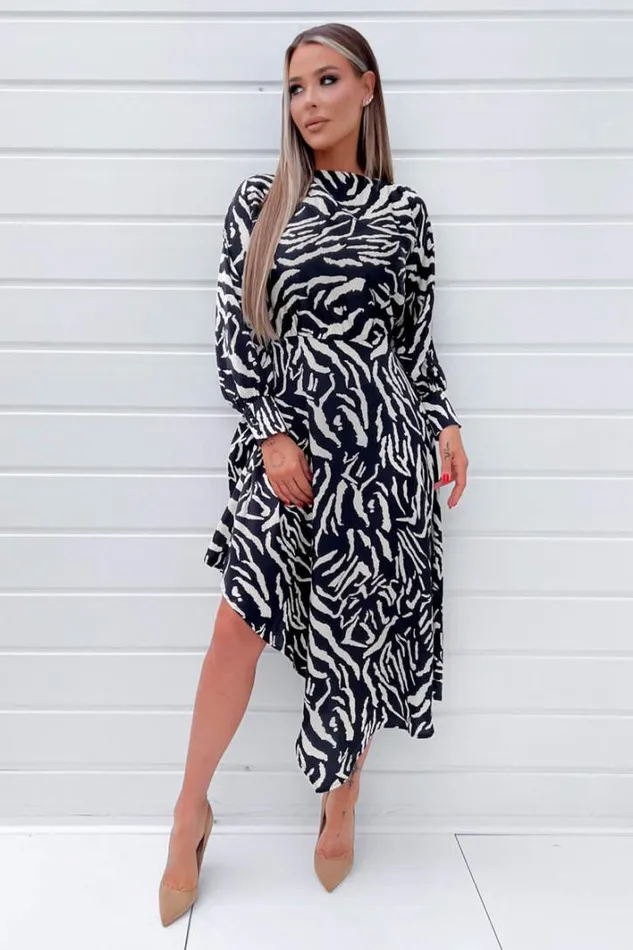 AX Paris Black Animal Print High Low Skirt Midi Dress Dresses
