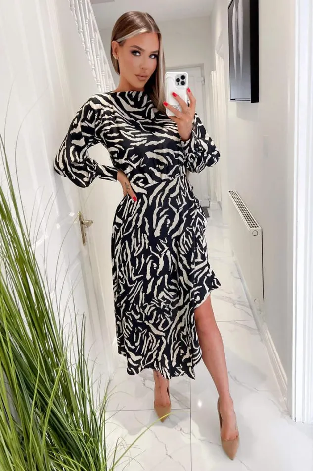 AX Paris Black Animal Print High Low Skirt Midi Dress Dresses