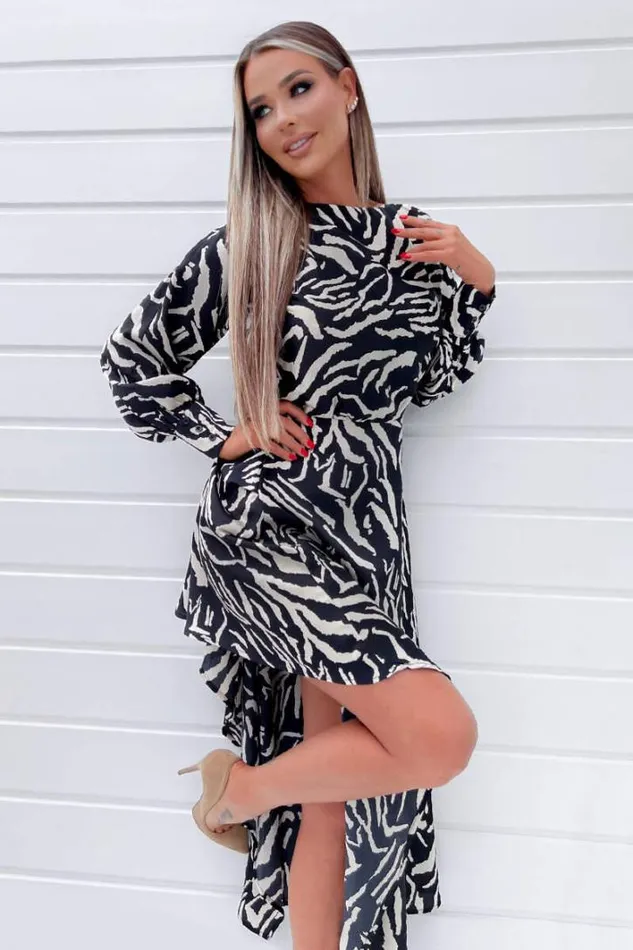 AX Paris Black Animal Print High Low Skirt Midi Dress Dresses