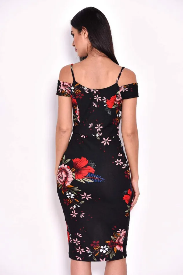 AX Paris Black Floral Midi Wrap Dress Occasion Dresses