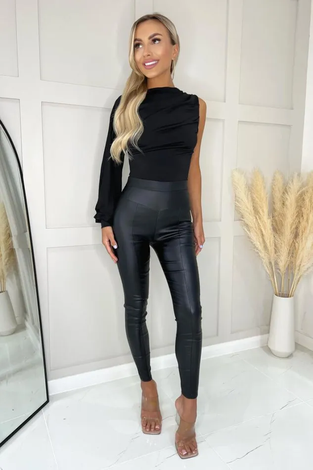 AX Paris Black One Sleeve Ruched Top Tops