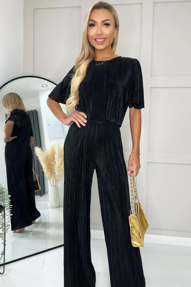 AX Paris Black Plisse Straight Leg Trousers Trousers and Leggings