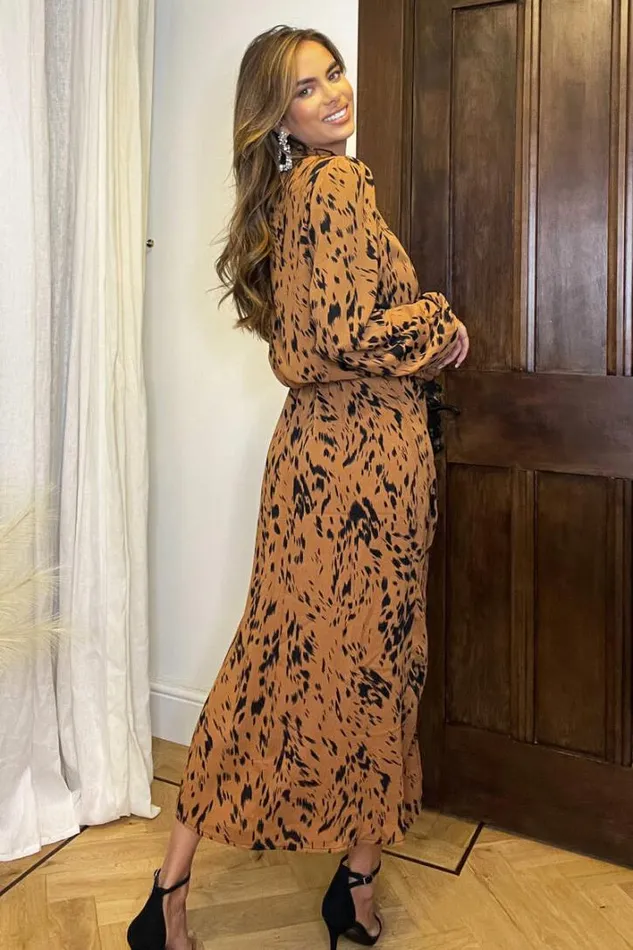 AX Paris Camel Print High Neck Split Skirt Midi Dress Dresses