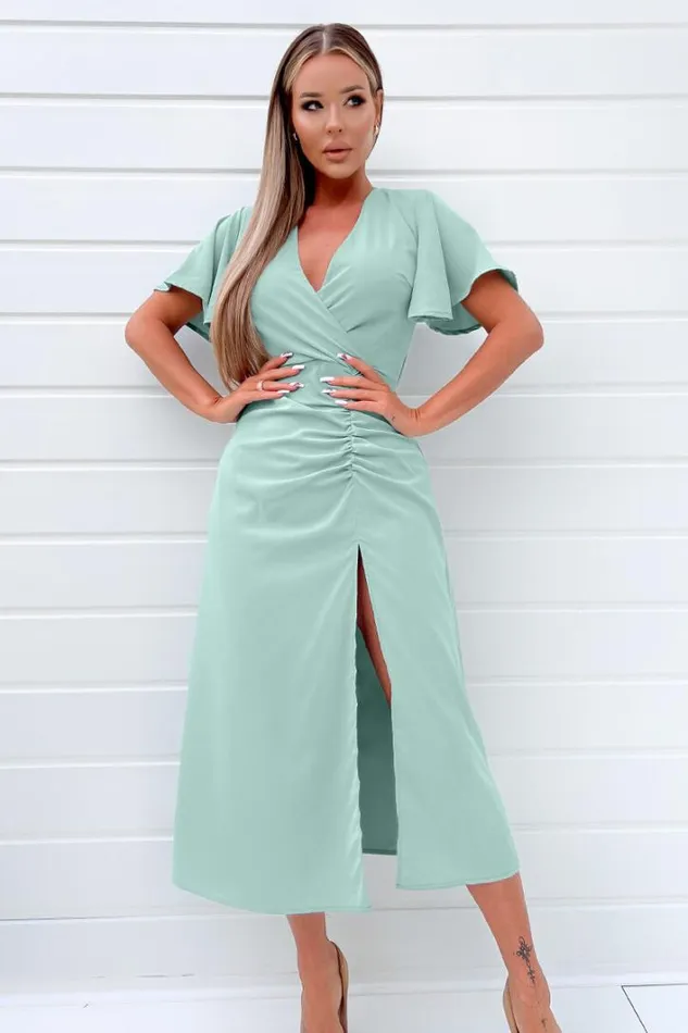 AX Paris Duck Egg Ruched Split Leg Midi Dress Dresses