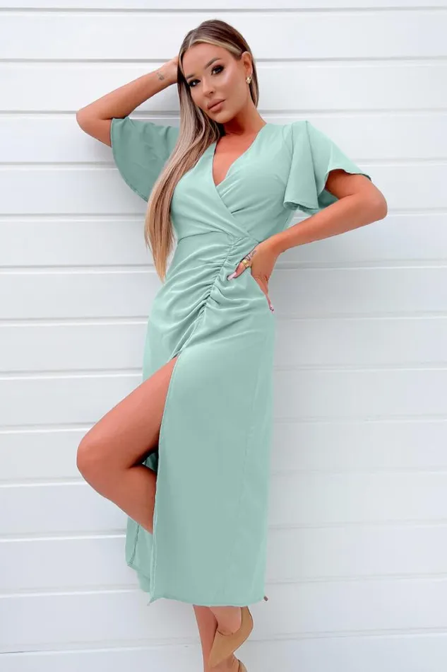 AX Paris Duck Egg Ruched Split Leg Midi Dress Dresses