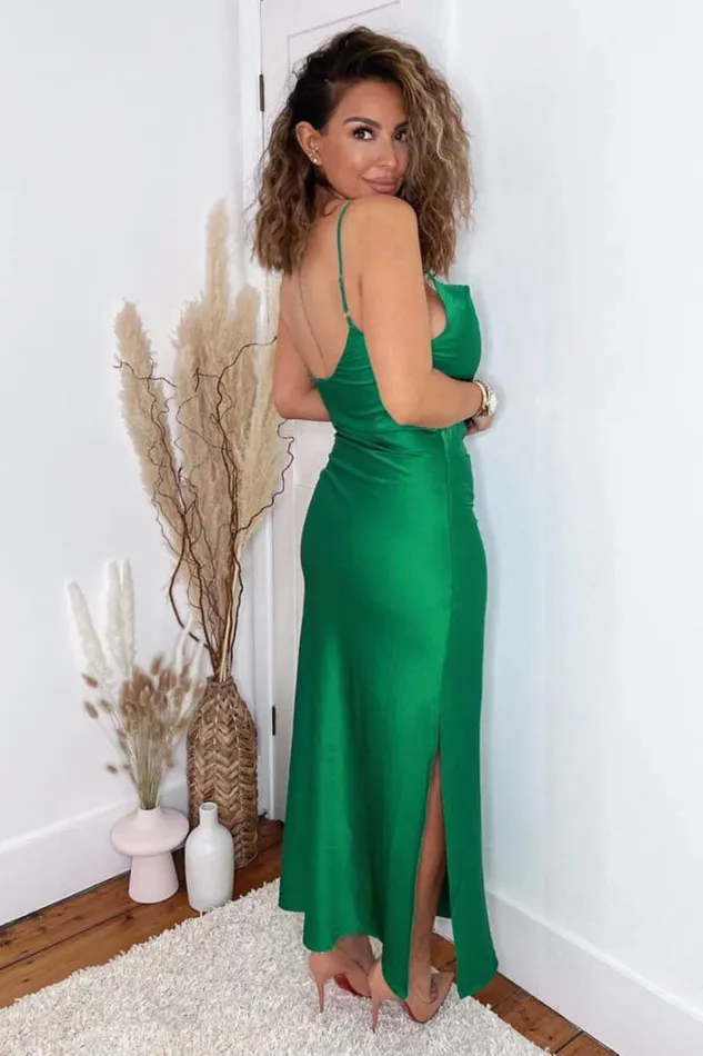 AX Paris Jade Green Satin Cowl Neck Midi Dress Dresses