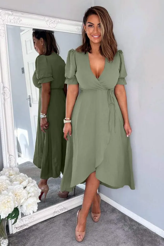 AX Paris Khaki Wrap Side Tie Midi Dress Dresses