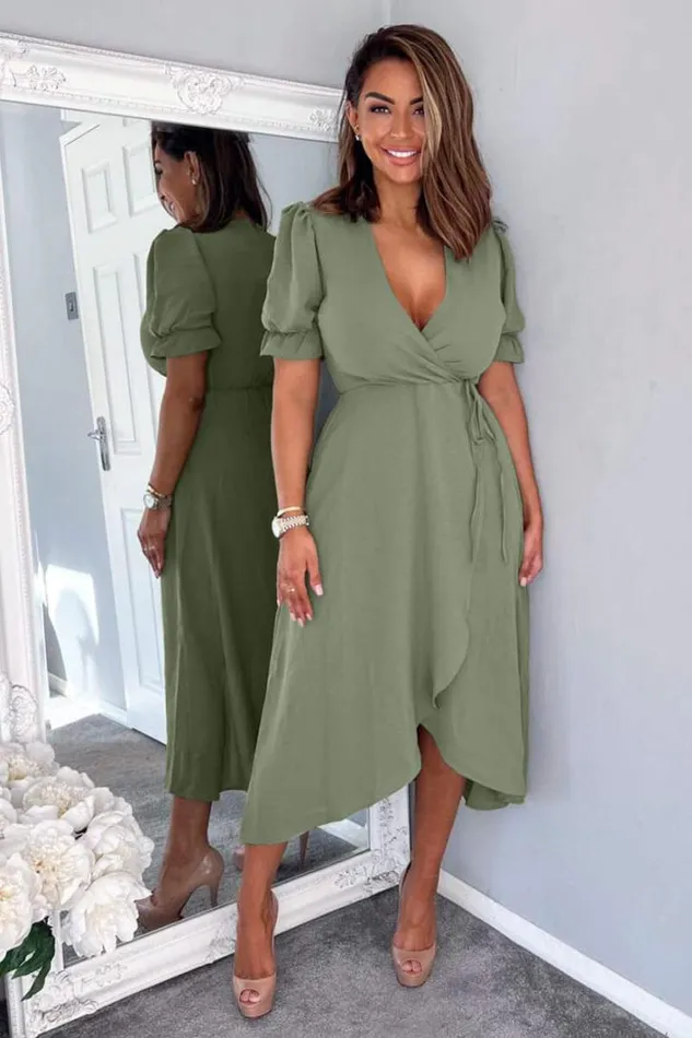 AX Paris Khaki Wrap Side Tie Midi Dress Dresses