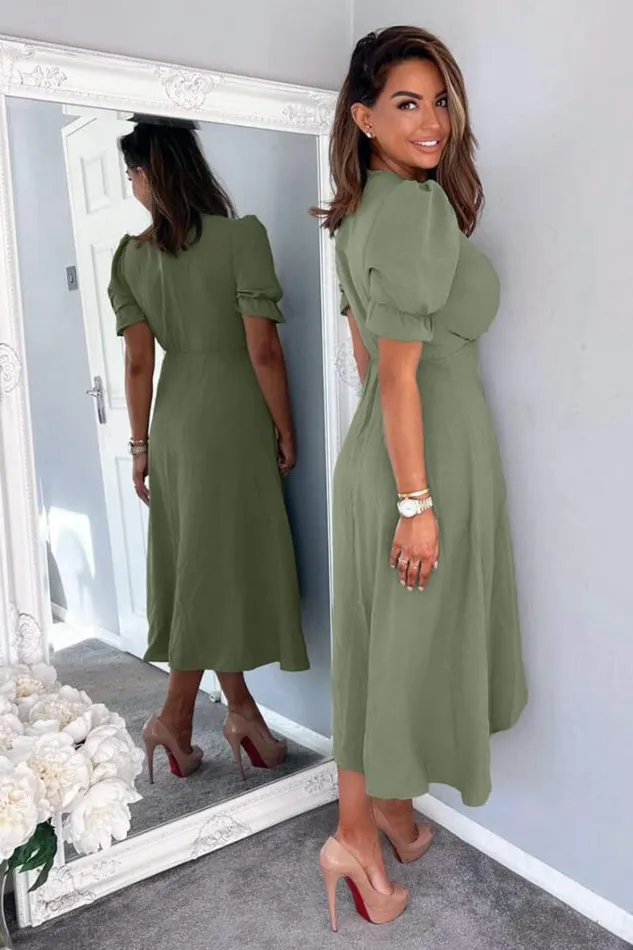 AX Paris Khaki Wrap Side Tie Midi Dress Dresses