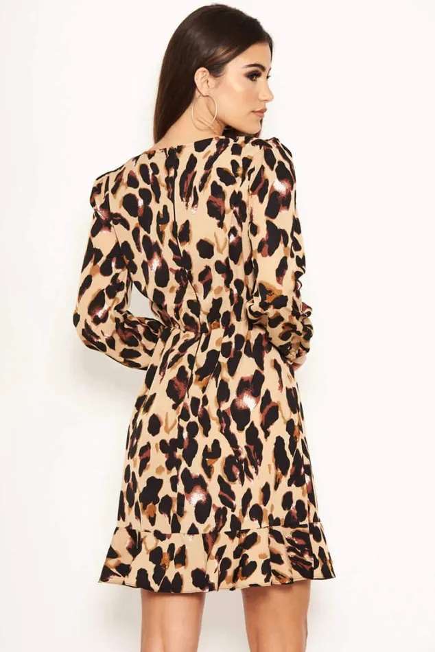 AX Paris Leopard Print Frill Wrap Dress Wedding Guest Dresses