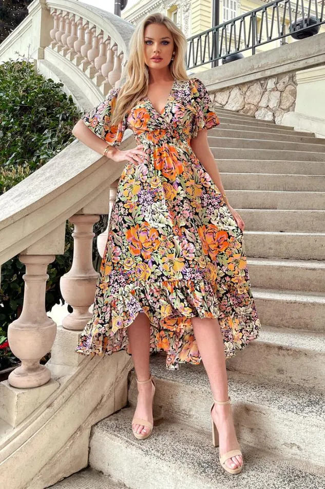 AX Paris Multi Floral Printed High Low Wrap Top Midi Dress Dresses