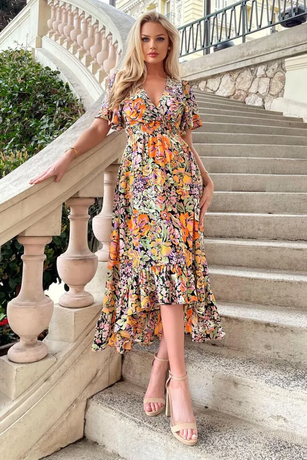AX Paris Multi Floral Printed High Low Wrap Top Midi Dress Dresses