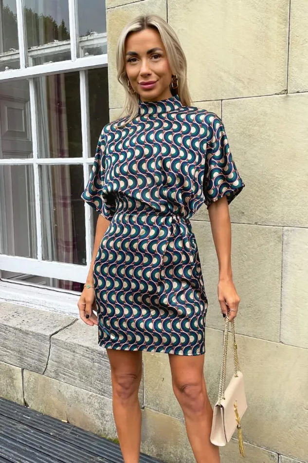 AX Paris Multi Print High Neck Short Sleeved Mini Dress Dresses