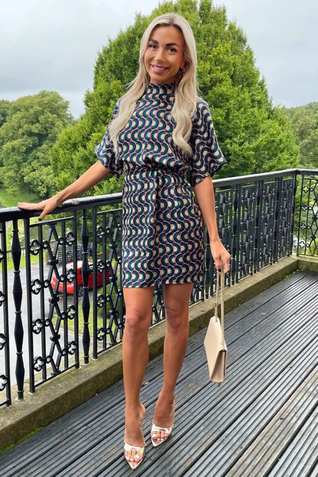 AX Paris Multi Print High Neck Short Sleeved Mini Dress Dresses