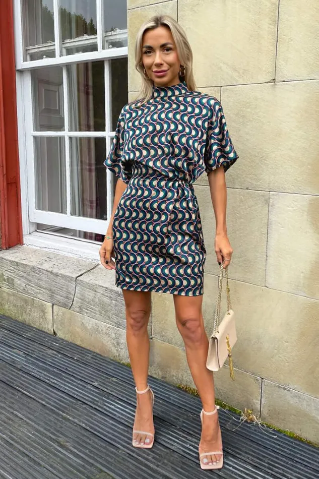 AX Paris Multi Print High Neck Short Sleeved Mini Dress Dresses