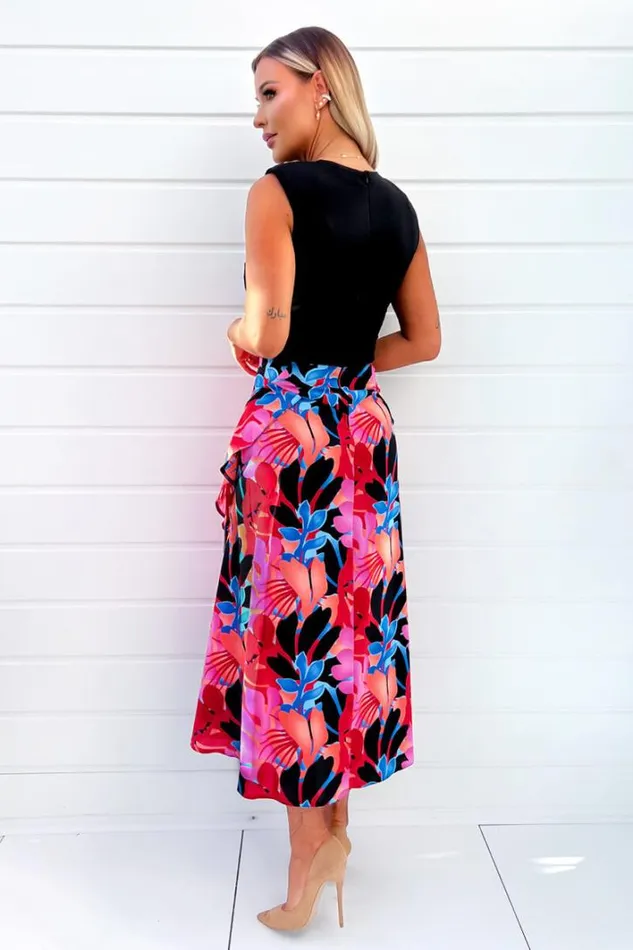 AX Paris Multi Printed 2 In 1 Double Frill Split Midi Dress Dresses