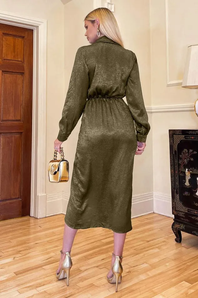 AX Paris Olive And Gold Wrap Shirt Midi Dress Dresses