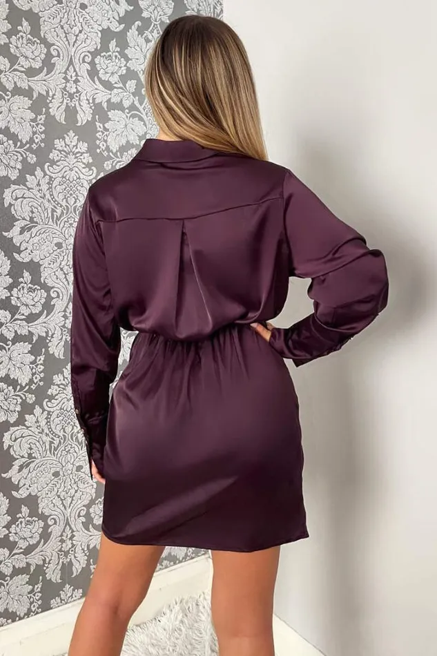 AX Paris Plum Satin Wrap Shirt Dress Dresses