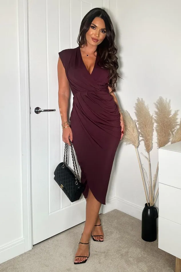 AX Paris Plum Wrap Draped Midi Dress Dresses