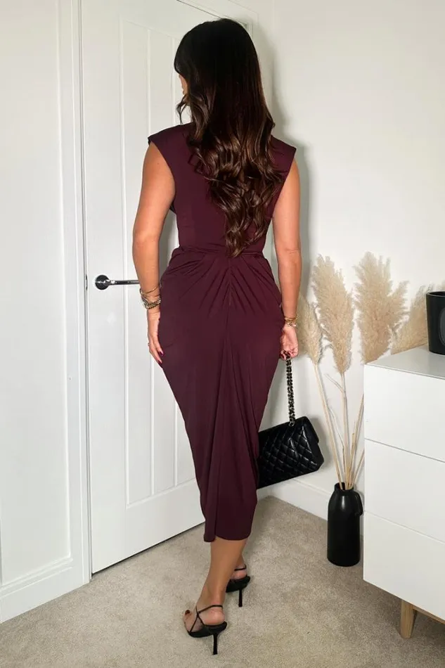 AX Paris Plum Wrap Draped Midi Dress Dresses