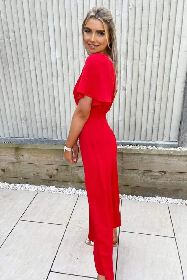 AX Paris Red Gathered Waist Midi Dress Midi Dresses