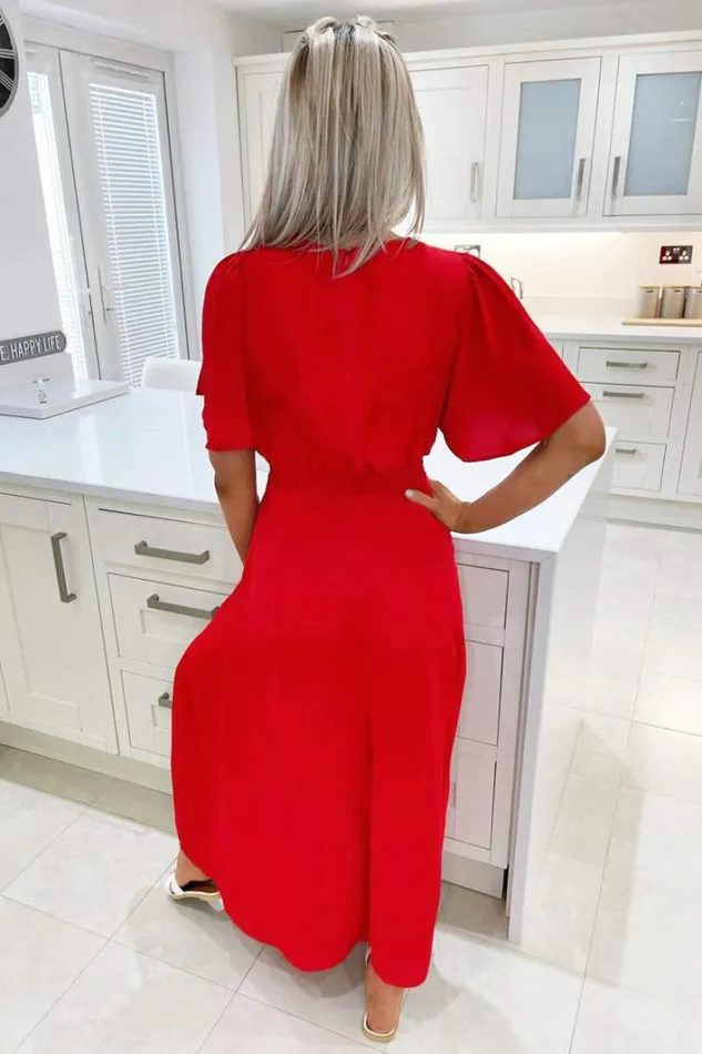 AX Paris Red Gathered Waist Midi Dress Midi Dresses