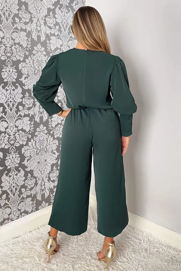 AX Paris Teal Wrap Top Long Sleeve Culotte Jumpsuit Jumpsuits And Playsuits