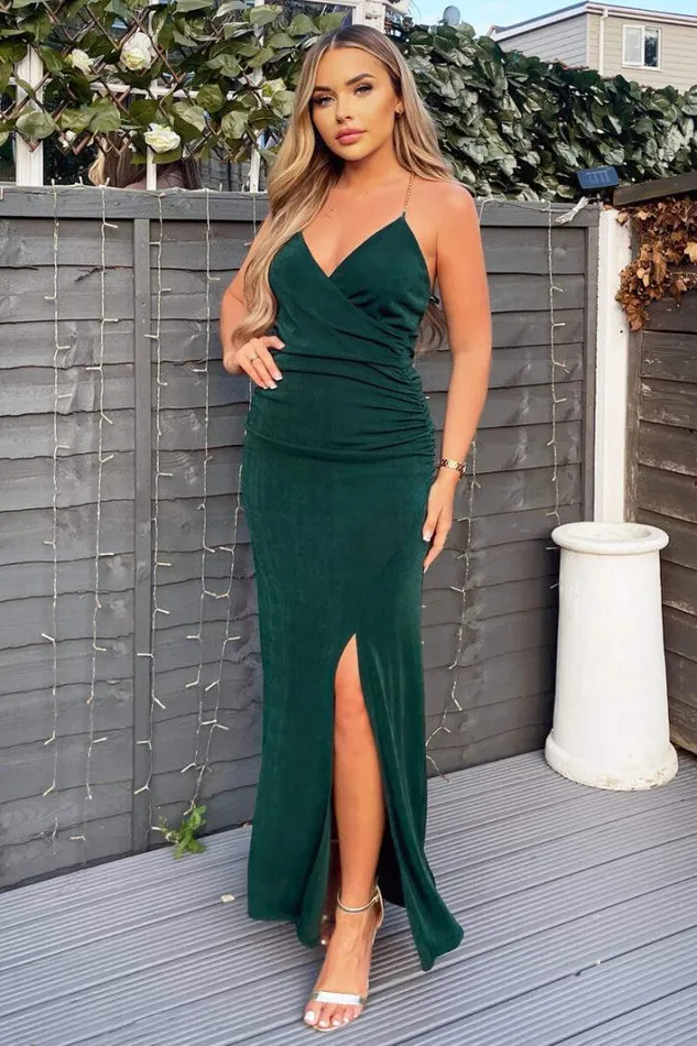 AX Paris Teal Wrap Top Ruched Side Chain Strap Midi Dress Dresses