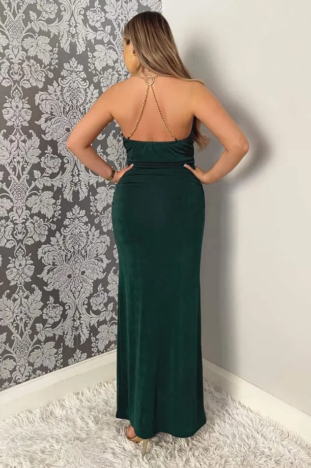 AX Paris Teal Wrap Top Ruched Side Chain Strap Midi Dress Dresses