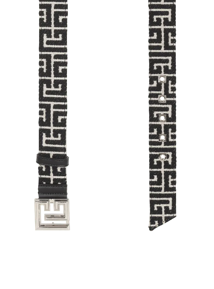 Balmain Belts Men PB Belt In Monogrammed Jacquard Black