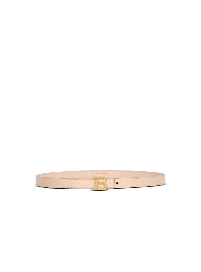 Balmain Belts Women Thin BBelt In Crocodileembossed Calfskin Beige