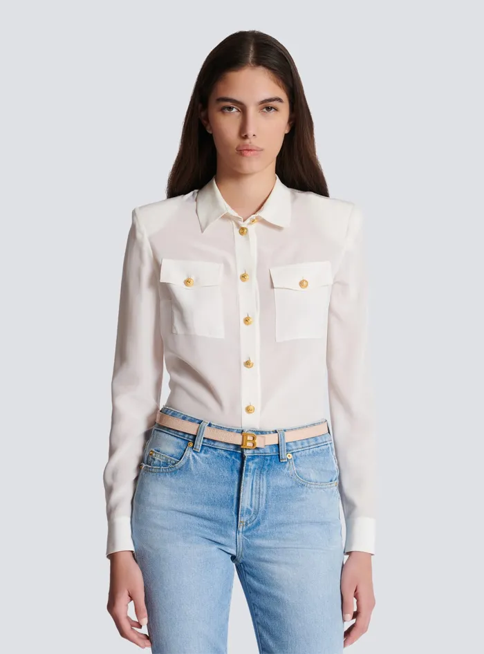 Balmain Belts Women Thin BBelt In Crocodileembossed Calfskin Beige