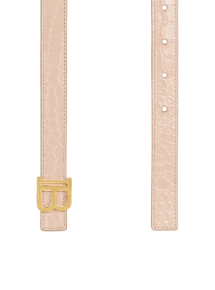Balmain Belts Women Thin BBelt In Crocodileembossed Calfskin Beige