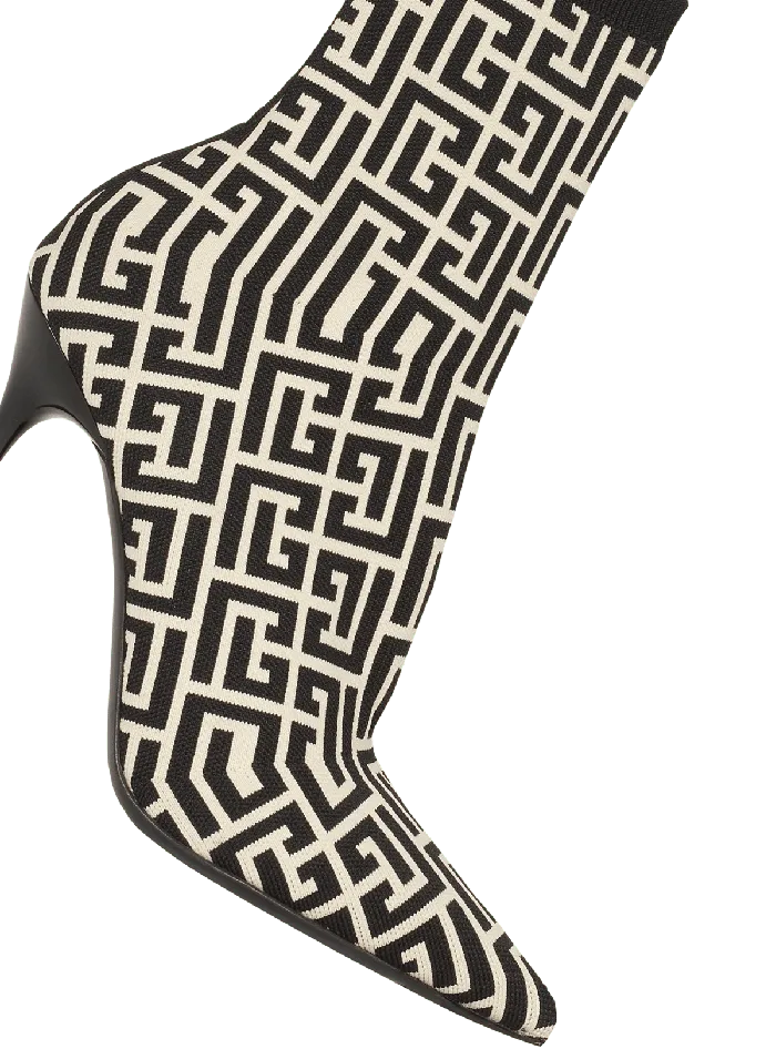 Balmain Boots Women Stretch Knit Skye Ankle Boots With Monogram Black