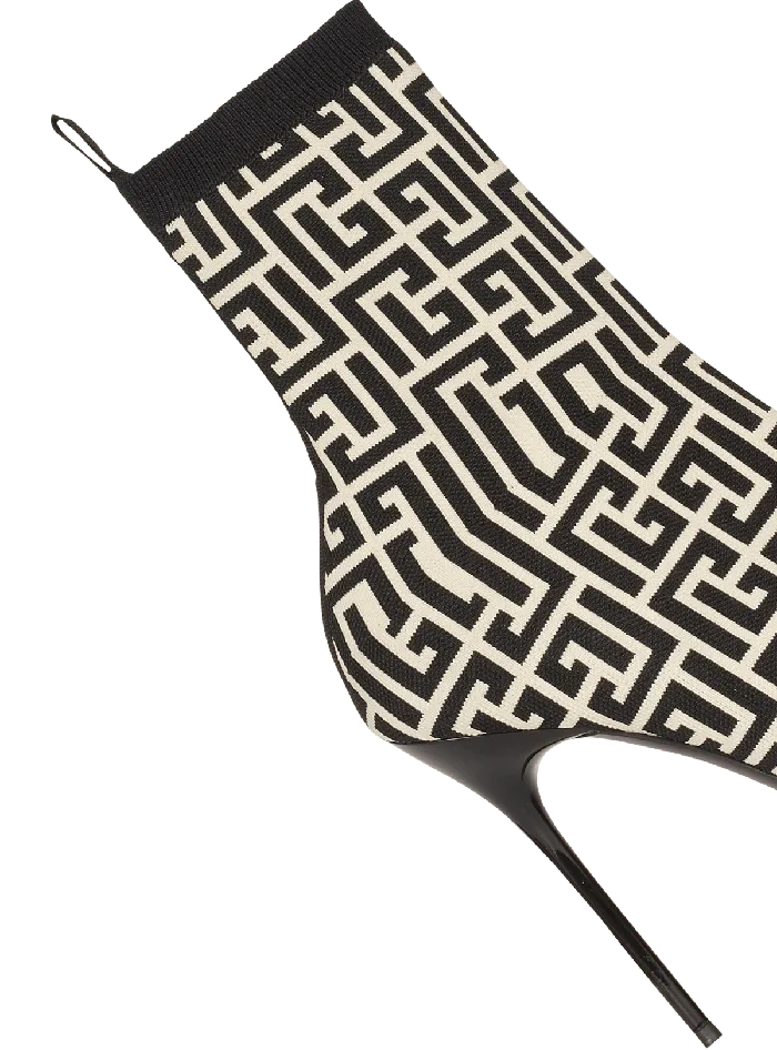 Balmain Boots Women Stretch Knit Skye Ankle Boots With Monogram Black