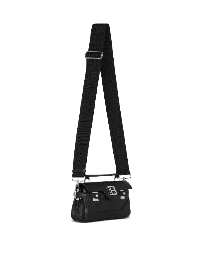 Balmain CrossBody Bags Men BBuzz 19 Monogrammed Canvas And Leather Bag Black
