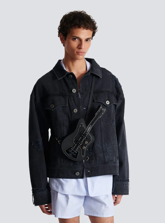 Balmain CrossBody Bags Men Rubber Guitar Clutch Bag Black